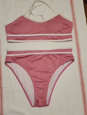 Soft Pink Ribbed 2Pc Swimsuit Bikini in Size L